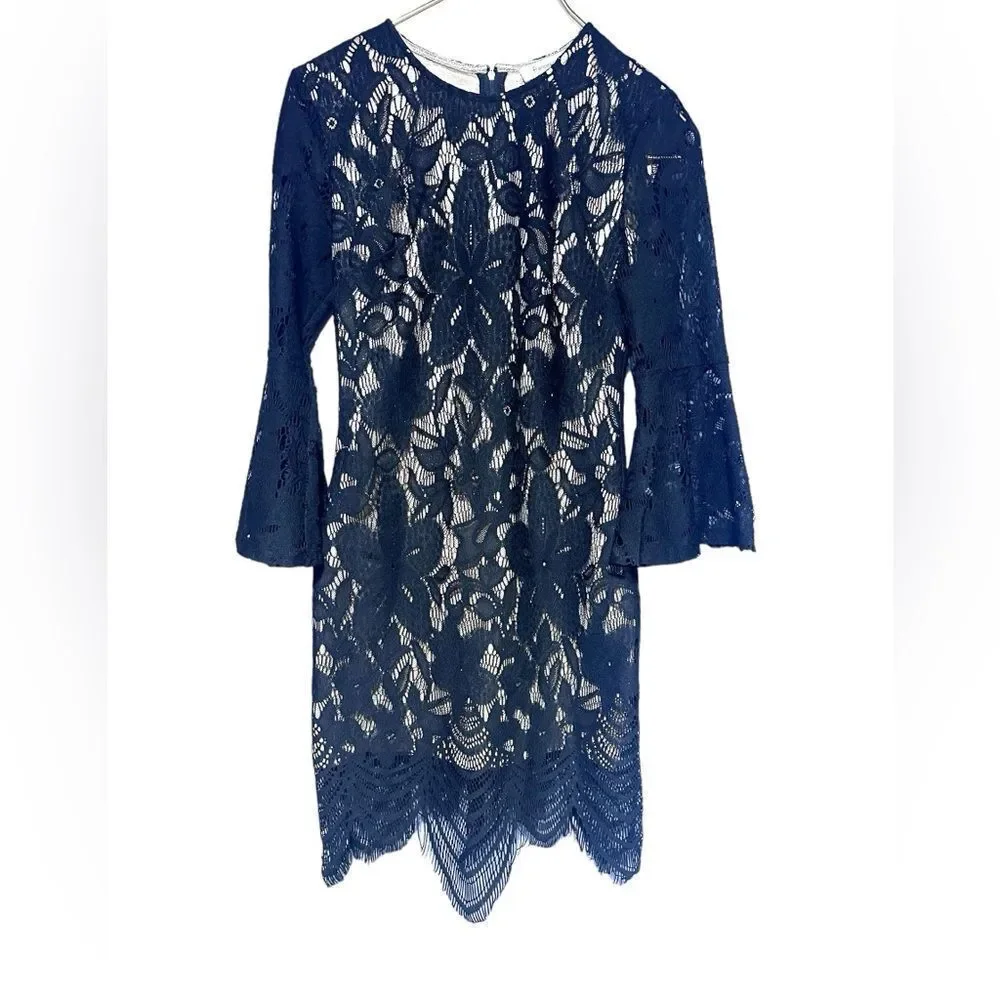 Black and Gold Lace Dress With Lace 3/4 Bell Sleeve New With Tags XS - Picture 3 of 16